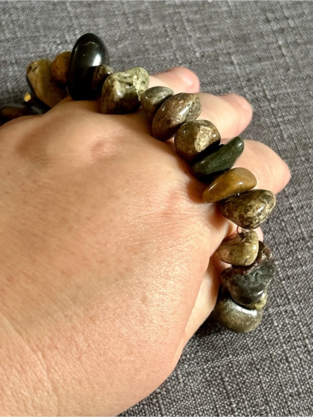 Natural Riverstone & Silver Stretch Bracelet
